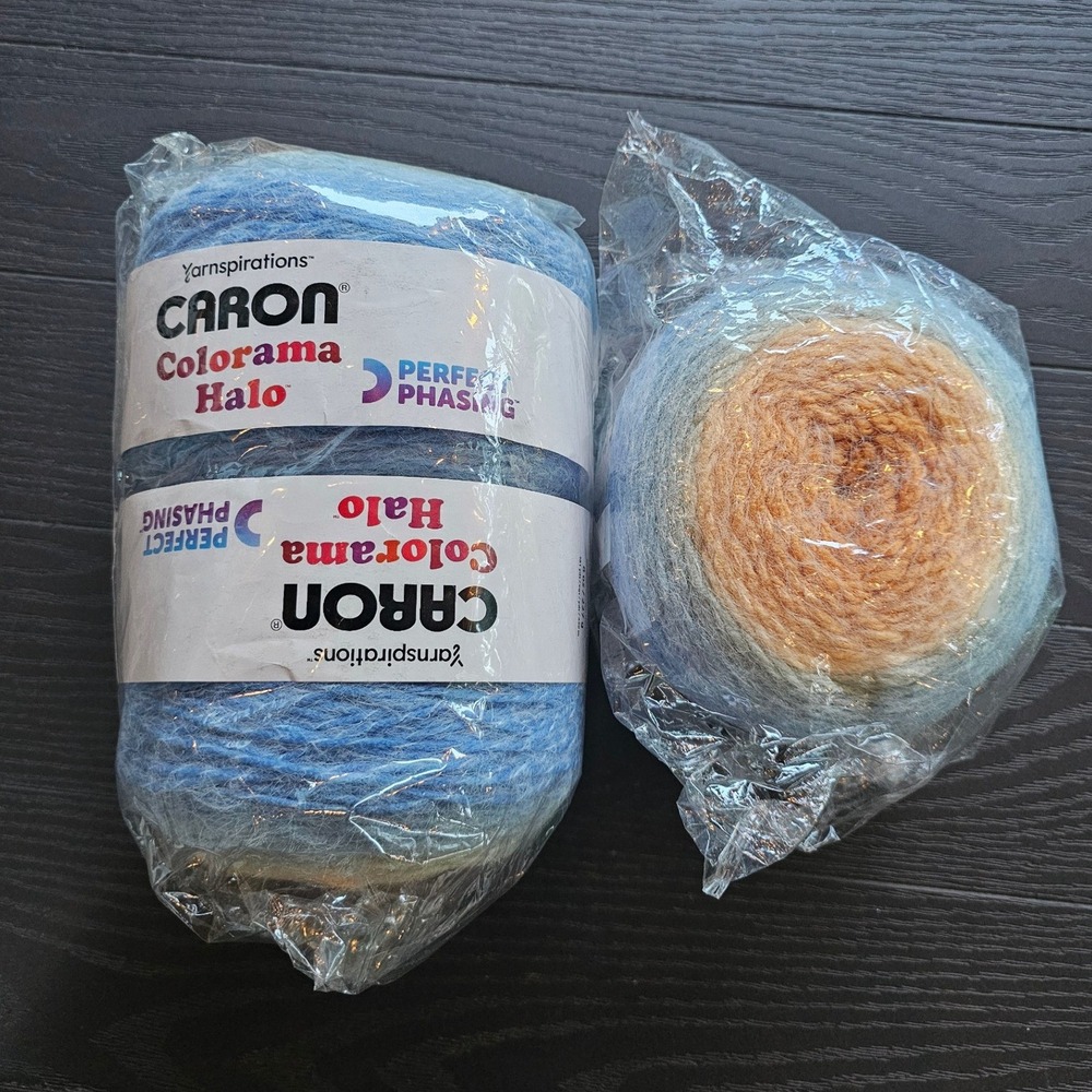 Caron Colorama Halo Yarn Amber Ocean Bulky 5 Blue Orange 2 Skeins 8oz 481yd